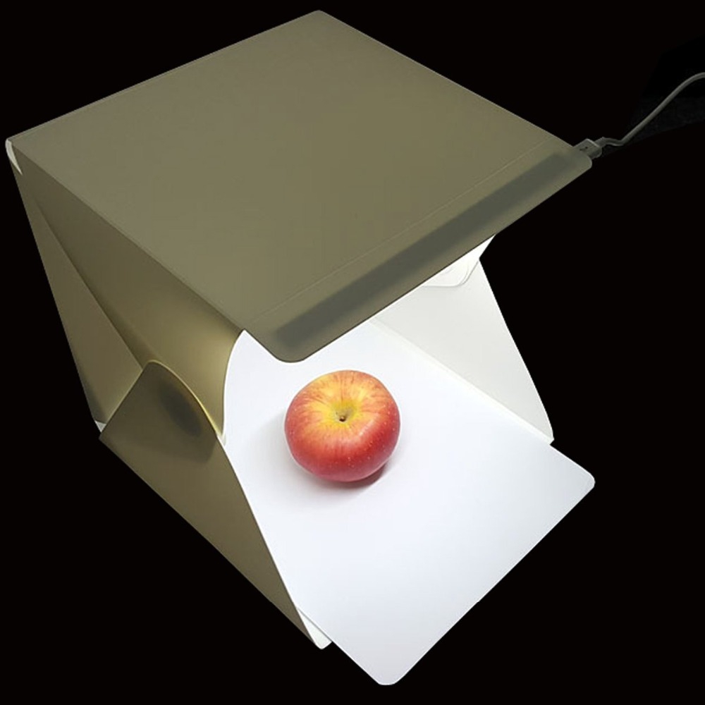 Opvouw- en draagbare lightbox fotografiestudio, met LED verlichting, 24cm. grootte.